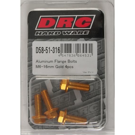 DRC Aluminum Flange Bolts Gold M6x16mm 4/pk