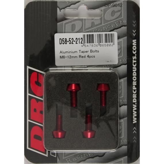 DRC Aluminum Taper Bolts Red M6x12mm 4/pk