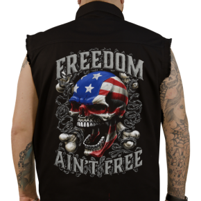 Freedom Ain't Free Printed Sleeveless Button Down Shirt - Black - Large CO60195L