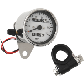 2.4" MPH Mini LED Mechanical Speedometer/Indicators/Trip - Chrome Housing - White Face - 2:1 DS-243836