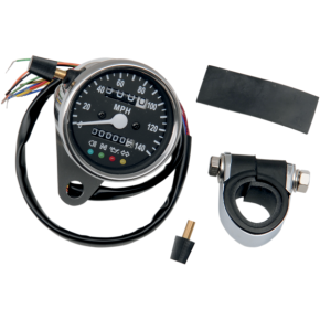 MPH Mini Mechanical Speedometer with LED Indicators - Black Face - 2240:60 Ratio - 2.4" 2210-0210