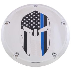 CUSTOM ENGRAVING 7   M8 Flt/flh Derby Cover Sparta Blue Line Chrome